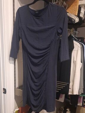 Theory Navy Long Sleeve Ruched Sheath Dress